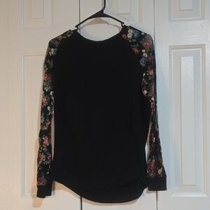 Floral Sleeve Black Women's Top